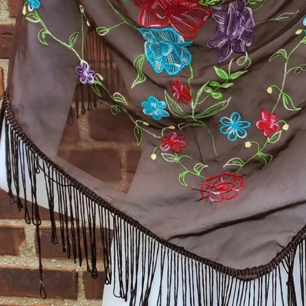 Embroidered‎  sheer boho shawl
